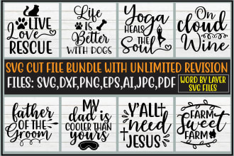 provide you svg cut files bundle with svg,dxf, png,eps,ai,jpg files