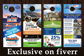 design door hanger, rack card, postcard for cleaning, roofing, solar, lawn care
