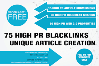 write and create 75 high da backlinks with spinning