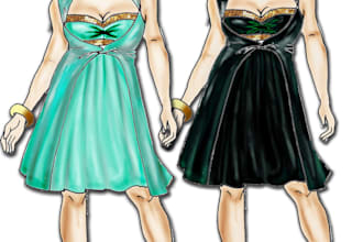 draw a professional fashion sketch of dresses