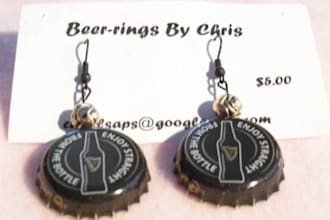 create and mail a unique pair of earrings from beer caps