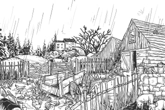 create vintage line art illustration