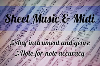 transcribe songs and create sheet music, tabs or midi