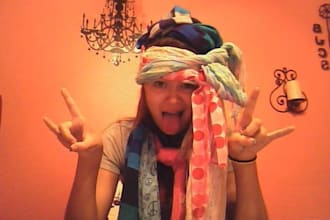 talk about any subject you want in an asian accent for 30 seconds with scarves on my head