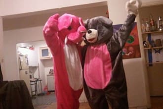 create a funny video with huge animals costumes