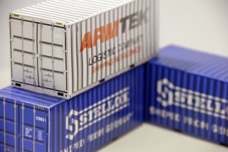 make a papercraft shipping container with your logo on it