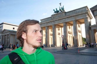 produce a genuine street INTERVIEW testimonial video in front of the most famous sight of Berlin