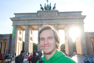 in front of Berlins most famous attraction speak your message or testimonial script in german or english