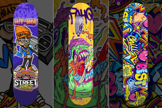design an amazing skate deck design in graffiti style