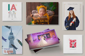 design photo year book, wedding, baby, family, travel album