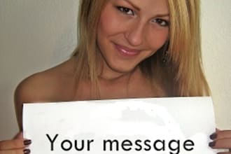 take 5 pretty photos of me holding a fan sign with your message, website, company name