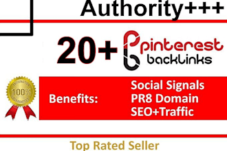 make 20 Pinterest Backlinks,  PR8 Domain, Best Social Signals SEO and Authority