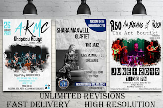 create an awesome unique event,bar, dj, band poster, flyer ,social media cover
