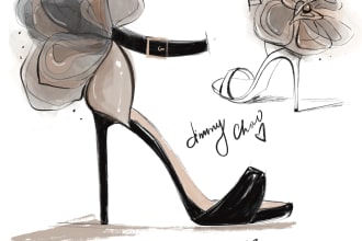 do fashion drawing of shoes, bags or perfume and etc