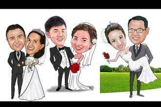 draw caricature couple and wedding  themed