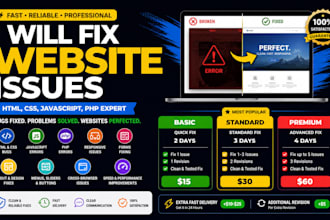 fix HTML CSS javascript PHP bugs and responsive website issues
