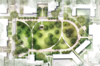 render draw realistic architectural master plan in photoshop