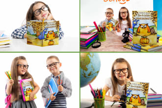 create 5 different children 3d book mockup