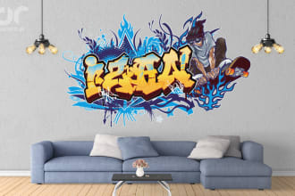 design graffiti art name with character or logo wall decal printable