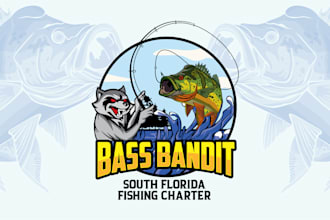do awesome fishing team and boat charter logo in 24 hours