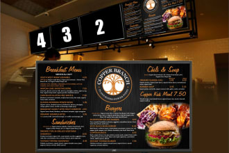 design restaurant menu, food menu, digital menu board