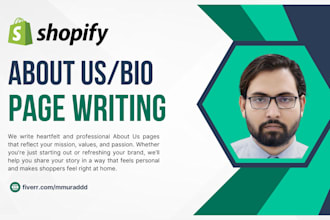 write persuasive shopify about us bio and category page content