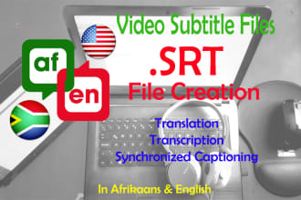 create a subtitle srt file in english or afrikaans