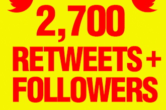give you 2,700+ AUTHENTIC Retweets and send 2,700+ followers to your account Extremely fast