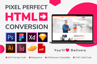 convert psd to html, figma to html, xd to html responsive