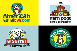 illustrate dogs logo in my fun bright bold style