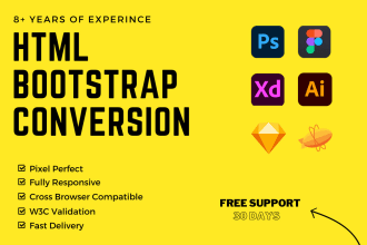 convert figma to html, psd to html, bootstrap responsive