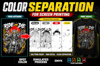 do color separation for screen printing spot, simulated, and cmyk