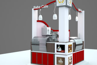 create a 3d kiosk,stage,booth,exhibition design