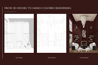 create a hand drawn interior sketch or illustration