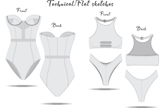 create technical fashion illustrations, fashion flats, cads