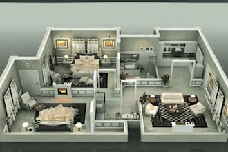 do 3d isometric views for your office apartment and house