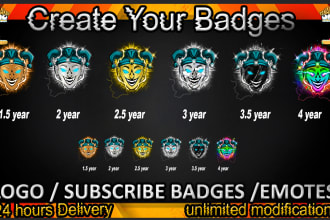 design bulk twitch, kick, discord emotes, sub badges, bit badges for streamers