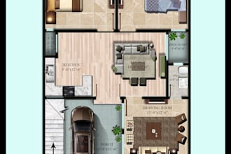photoshop floor plan with furniture and material