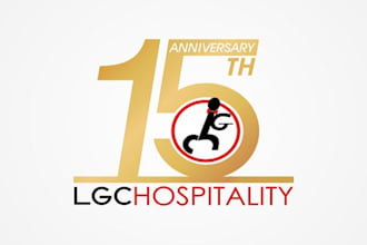 design a 15th anniversary logo for lgc hospitality