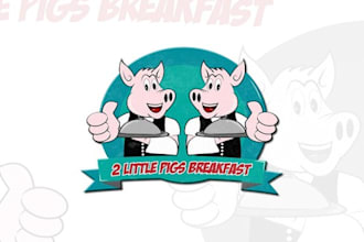 design 2 little pigs breakfast logo