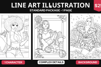 create line art illustration for adult coloring book