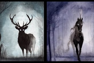 fantasy dark environment, a horror watercolour landscape