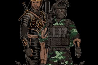 tshirt design illustration, skull, warriors, and riders