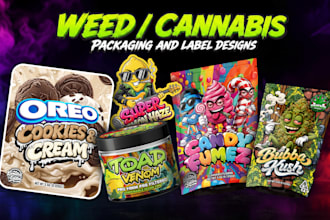 design unique weed pouch, mylar bag and cbd product labels