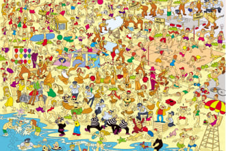 create search and find illustrations wheres waldo style