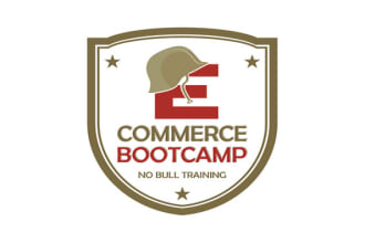 create a vintage industrial bootcamp logo for an educational shopify course