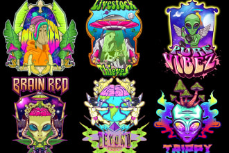 create psychedelic illustrations for tshirt and hoodie brand