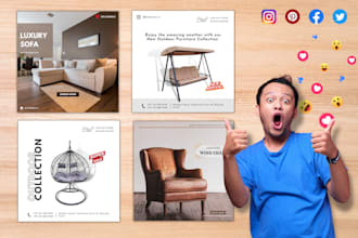 design creative furniture social media posts, banners and ads