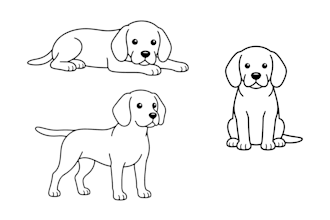 draw dog behavior in line art illustration