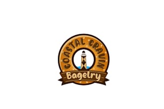 design a coastal chic and trendy bagel shop logo